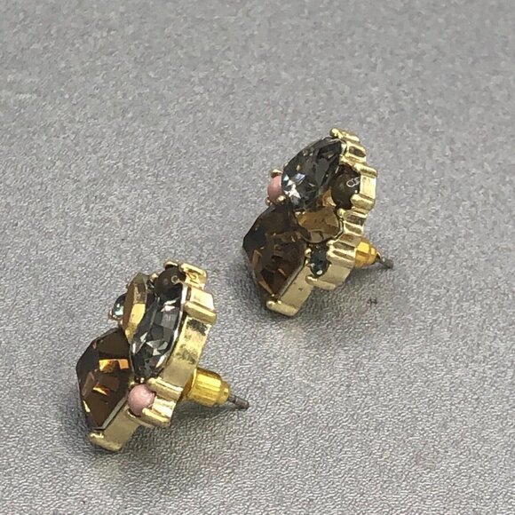 3/$30 Rhinestone Earrings Brown Gold Tone Studs Small Dainty Fancy Elegant - Picture 3 of 9